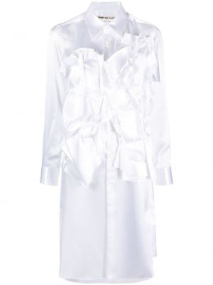 Σατέν φόρεμα σε στυλ πουκάμισο με βολάν Comme Des Garçons λευκό