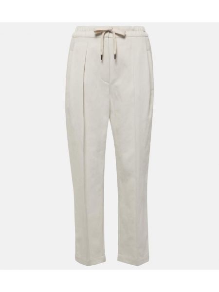 Lniane proste spodnie bawełniane Brunello Cucinelli białe