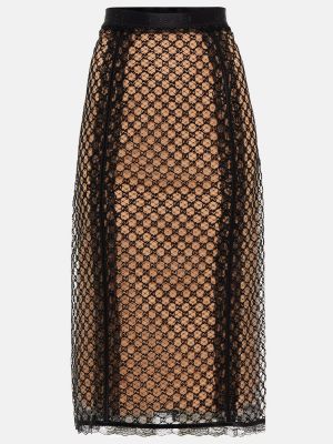 Čipkovaná midi sukňa so sieťovinou Gucci čierna