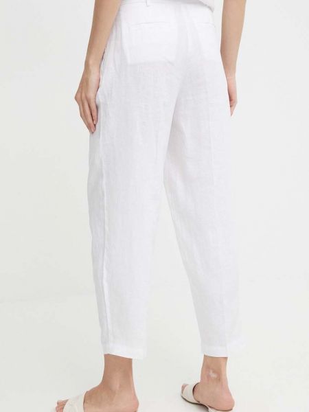 Lanene hlače ravnih nogavica visoki struk Sisley bijela