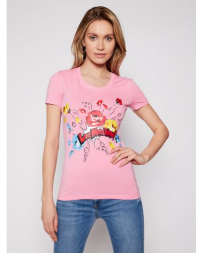 Slim fit gyapjú póló Love Moschino - rózsaszín