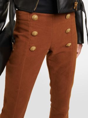 Bavlnené rovné nohavice s nízkym pásom Balmain hnedá