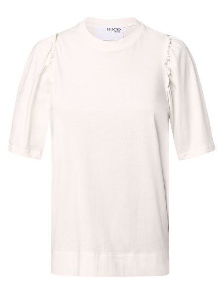 Biała koszulka bawełniana w jednolitym kolorze Selected Femme