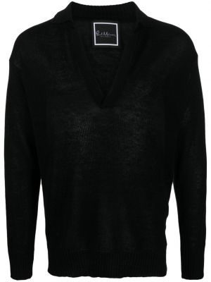 Ленен пуловер с v-образно деколте Paul Memoir черно