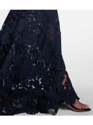 Maksi haljina s cvjetnim printom s čipkom Oscar De La Renta plava