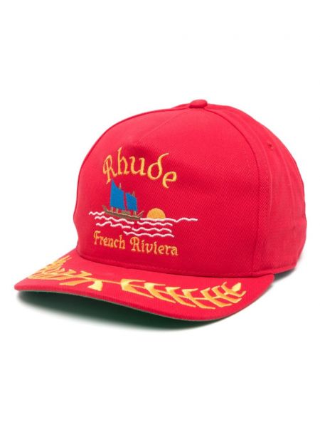 Памучна шапка с козирки бродирана Rhude червено