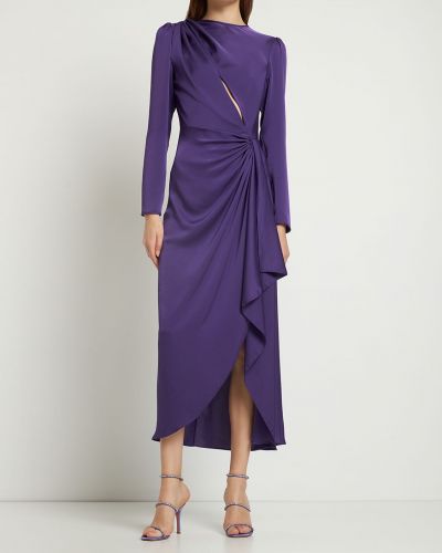 Satynowa sukienka midi drapowana Costarellos fioletowa