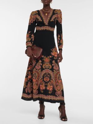 Midi šaty s paisley potiskem Etro černé