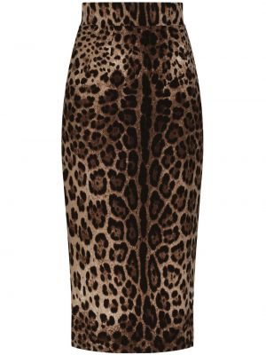 Midi sukňa s potlačou s leopardím vzorom Dolce & Gabbana hnedá