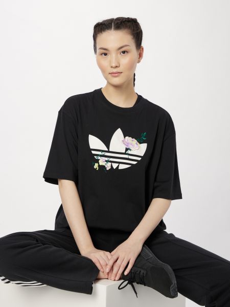 Virágos póló Adidas Originals fekete
