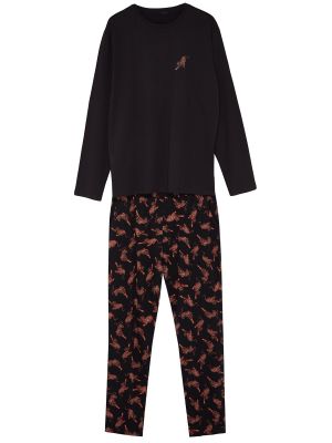 Pletené priliehavé pyžamo s potlačou Trendyol čierna