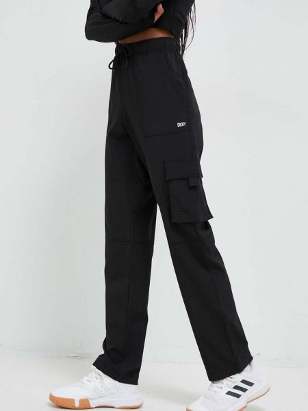 Dkny pantaloni femei, culoarea negru, neted