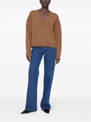 Kašmírový svetr s výstřihem do v Anine Bing hnědý