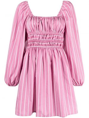 Pruhované bavlněné mini šaty s lodičkovým výstřihem Faithfull The Brand - růžová