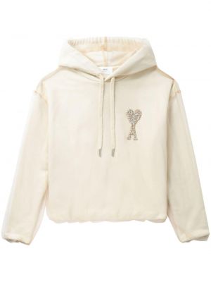Pamučna hoodie s kapuljačom Ami Paris bijela