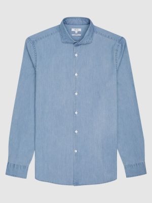 Рубашка с потертостями Reiss синяя
