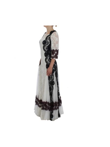 Jedwabna sukienka długa w kwiatki koronkowa Dolce And Gabbana biała