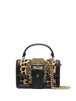 Shopper torbica s printom s leopard uzorkom sa kopčom Versace Jeans Couture crna