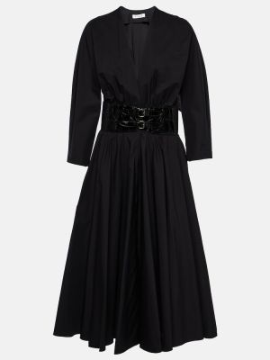 Vestido midi de cuero de algodón Alaïa negro