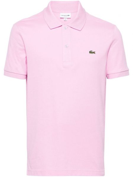 Памучна поло тениска бродирана Lacoste розово