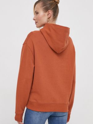 Pamut kapucnis melegítő felső Calvin Klein narancsszínű