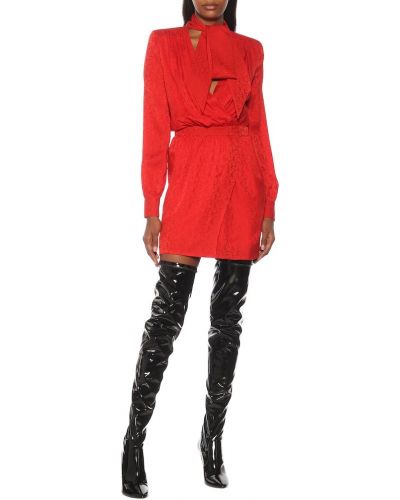 Mini robe en soie en jacquard Saint Laurent rouge