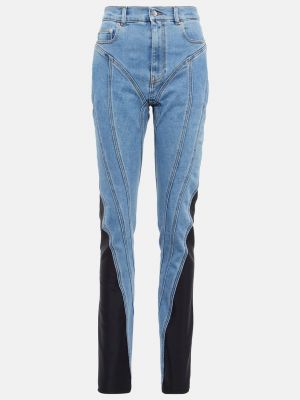 Узкие джинсы с завышенной талией и вставками из джерси MUGLER синий