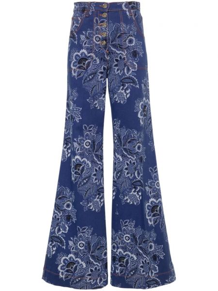 Raštuotos platėjantys džinsai aukštu liemeniu su paisley raštu Etro mėlyna