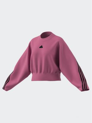 Voľná pruhovaná priliehavá mikina Adidas ružová