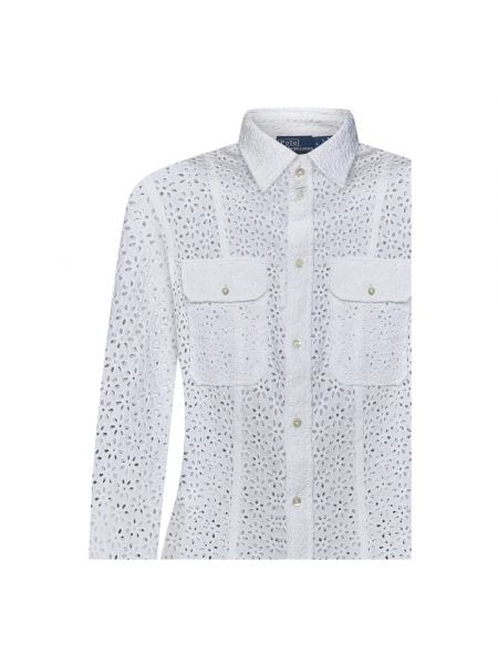 Camisa de lino con bolsillos de encaje Ralph Lauren blanco