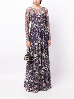 Průsvitné večerní šaty s výšivkou Marchesa Notte fialové