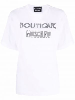 Bavlněné tričko s potiskem Boutique Moschino - bílá