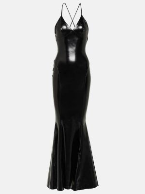 Lakované kožené dlouhé šaty Norma Kamali černé
