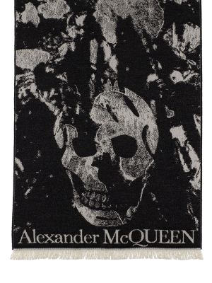Vuneni šal s cvjetnim printom s printom Alexander Mcqueen crna
