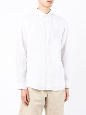 Lněná košile s knoflíky Armani Exchange bílá