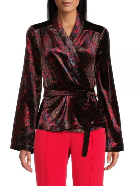 Оливковая бархатная блузка с запахом и принтом Medallion L'Agence, Black Red Grey