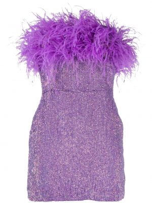 Koktejl obleka s cekini s perjem Retrofete vijolična