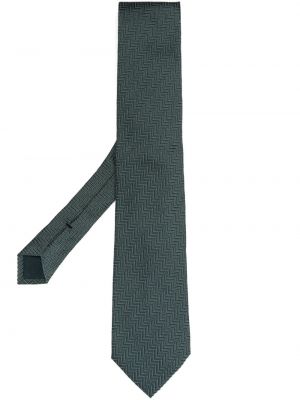 Žakárová hodvábna kravata so vzorom rybej kosti Tom Ford zelená