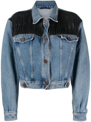 Bavlněné džínová bunda s třásněmi s knoflíky Fendi Pre-owned - černá