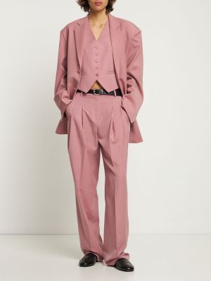 Spodnie z wysoką talią relaxed fit plisowane The Frankie Shop różowe