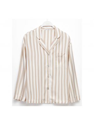 Рубашка пижамная Oysho Striped, белый/бежевый