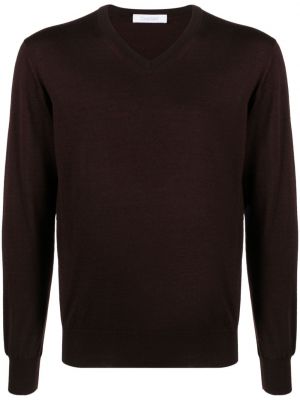Sweter z kaszmiru z dekoltem w serek Cruciani brązowy