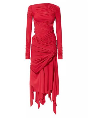Асимметричное платье-миди из джерси со сборками The Attico красный