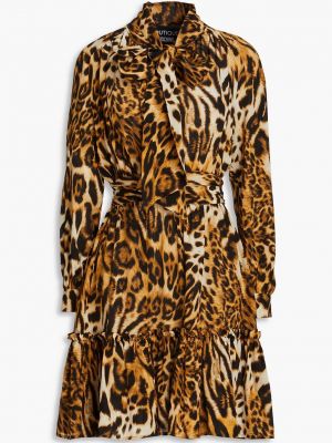 Леопардовое платье мини с бантом с принтом Boutique Moschino коричневое