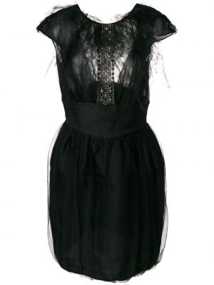 Hedvábné přiléhavé plisované šaty s výšivkou Valentino Pre-owned - černá