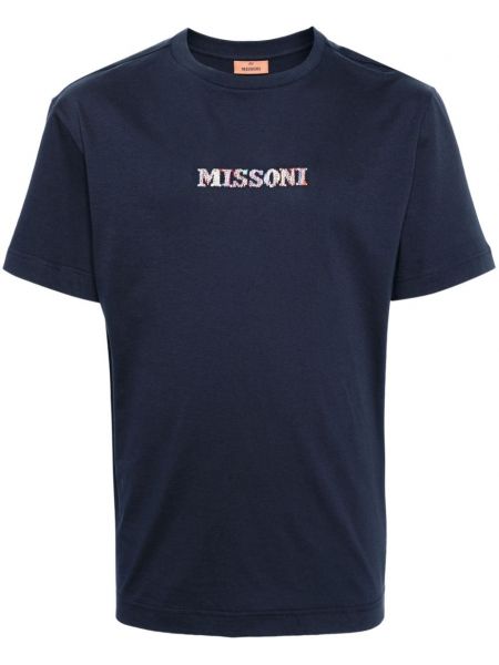 Medvilninis siuvinėtas marškinėliai Missoni mėlyna