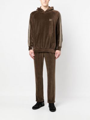 Veliūrinis siuvinėtas džemperis su gobtuvu Needles ruda
