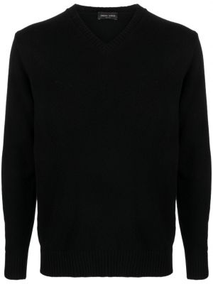 Vlnený sveter z merina s výstrihom do v Roberto Collina čierna