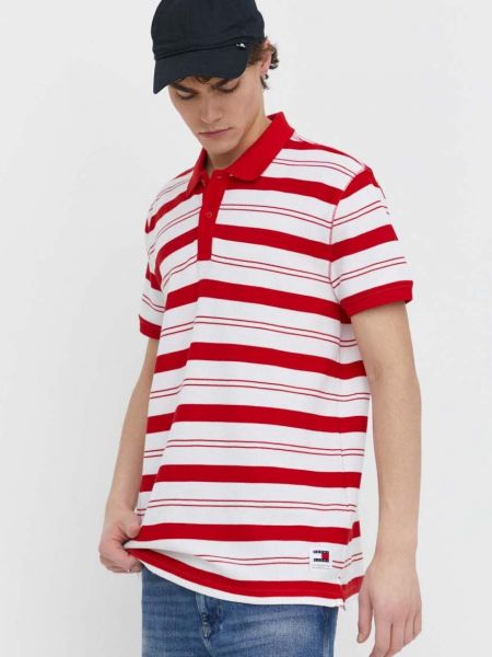 Pamučna polo majica s printom Tommy Jeans crvena