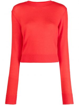 Vlněný svetr s kulatým výstřihem Jil Sander červený